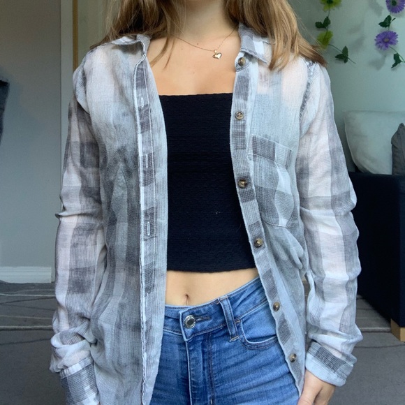 Hollister Grey & White Faded Flannel Shirt !! - Picture 2 of 4